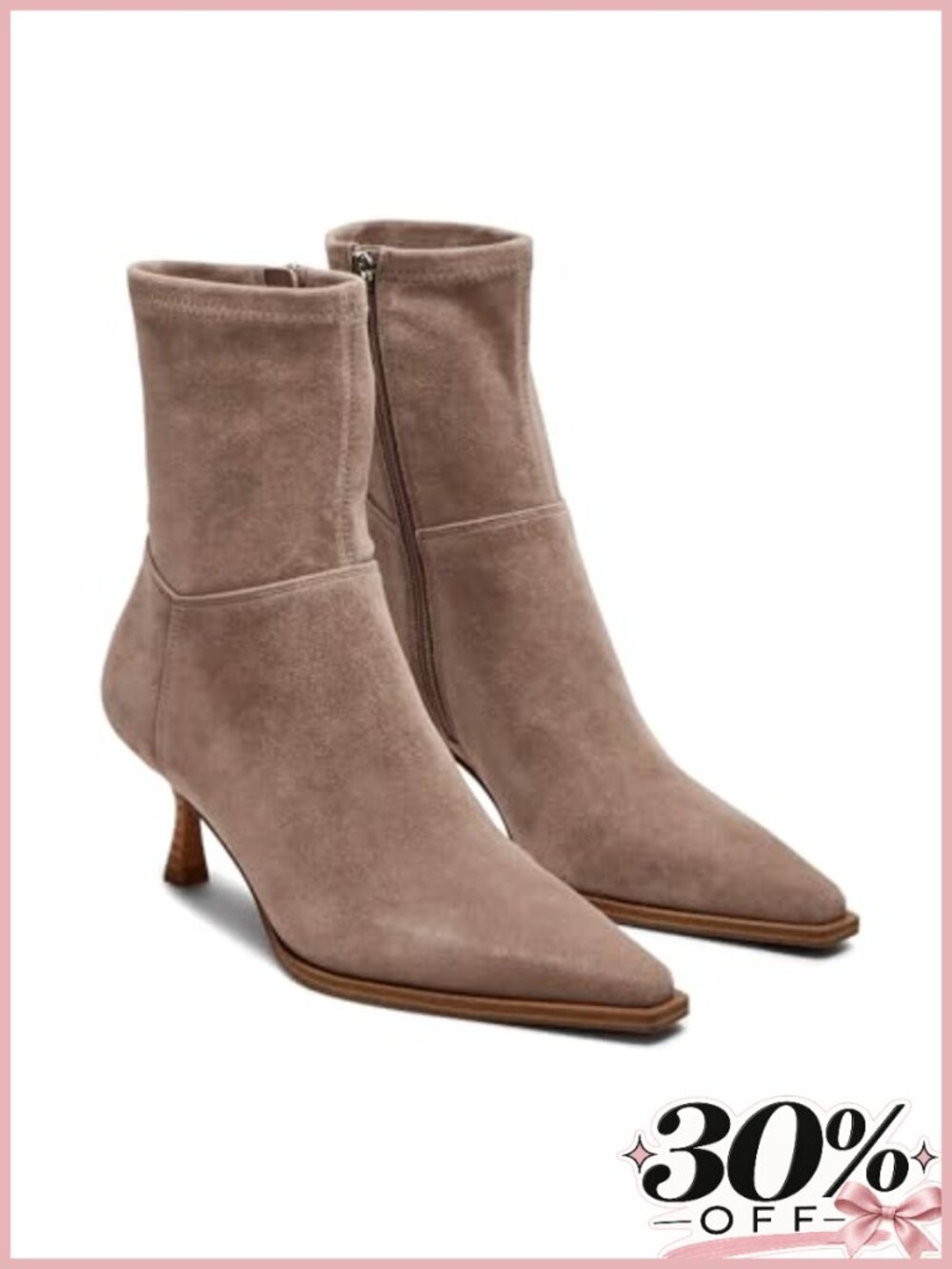 Women's Faux Suede Kitten Heel Ankle Boots Pointed Toe Side Zip Booties